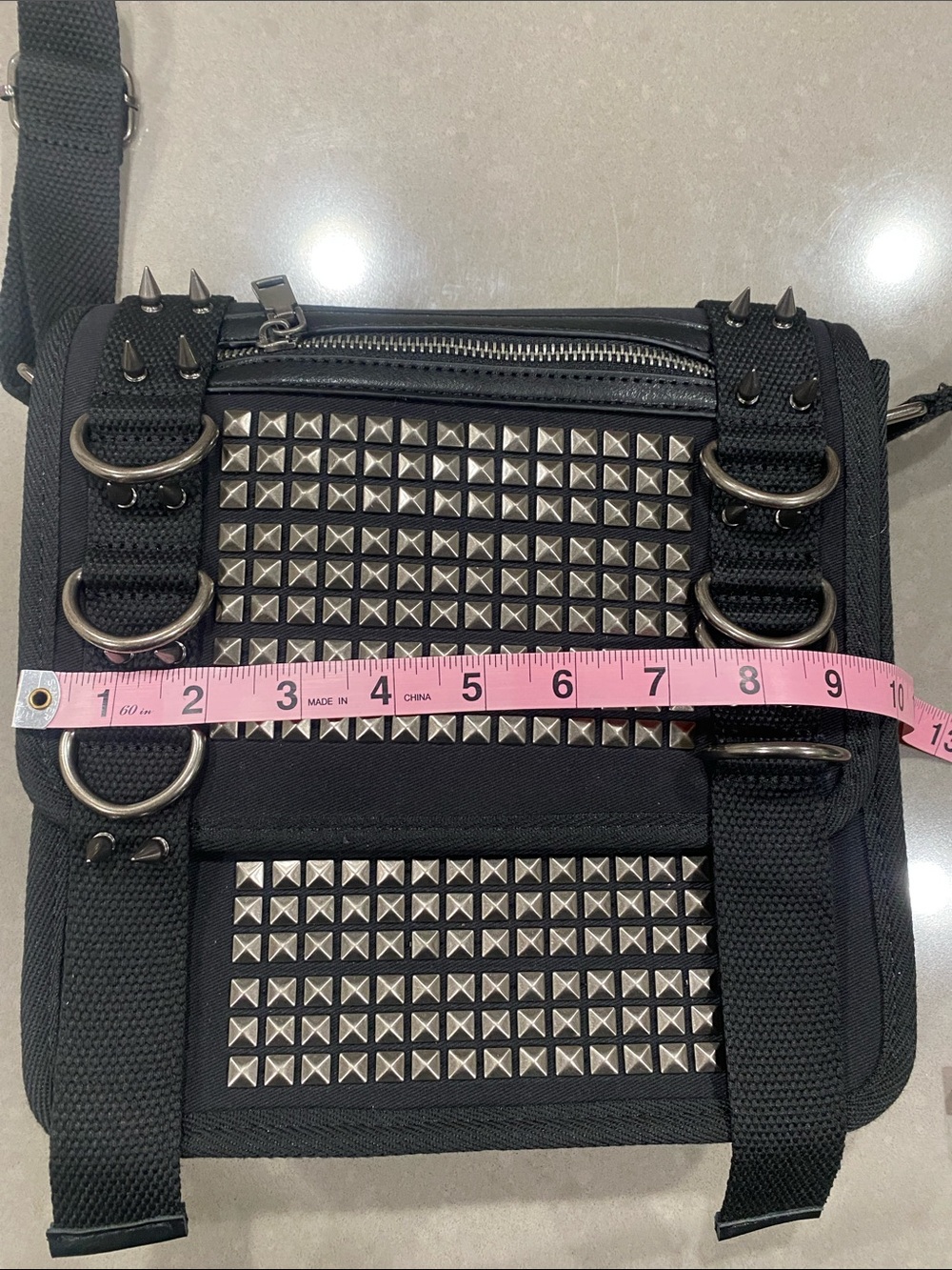 new darker wavs studded canvas crossbody messenger bag - Picture 6 of 10